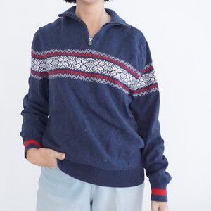 Tommy Hilfiger Navy Fair Isle Quarter Zip Nordic Alpine Ski Sweater Knit M